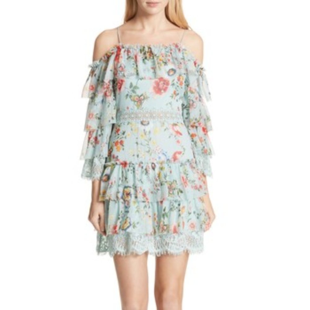 Alice + Olivia Womens Tiered Silk Short Dress NWT